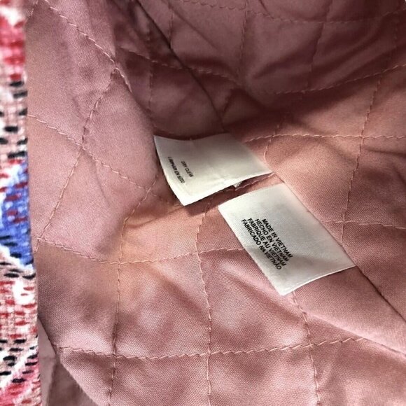 Anne Klein Linen cotton Blazer Jacket Ikat Tweed Moto Pink Asymmetrical Zip Sz 4 - Picture 6 of 7